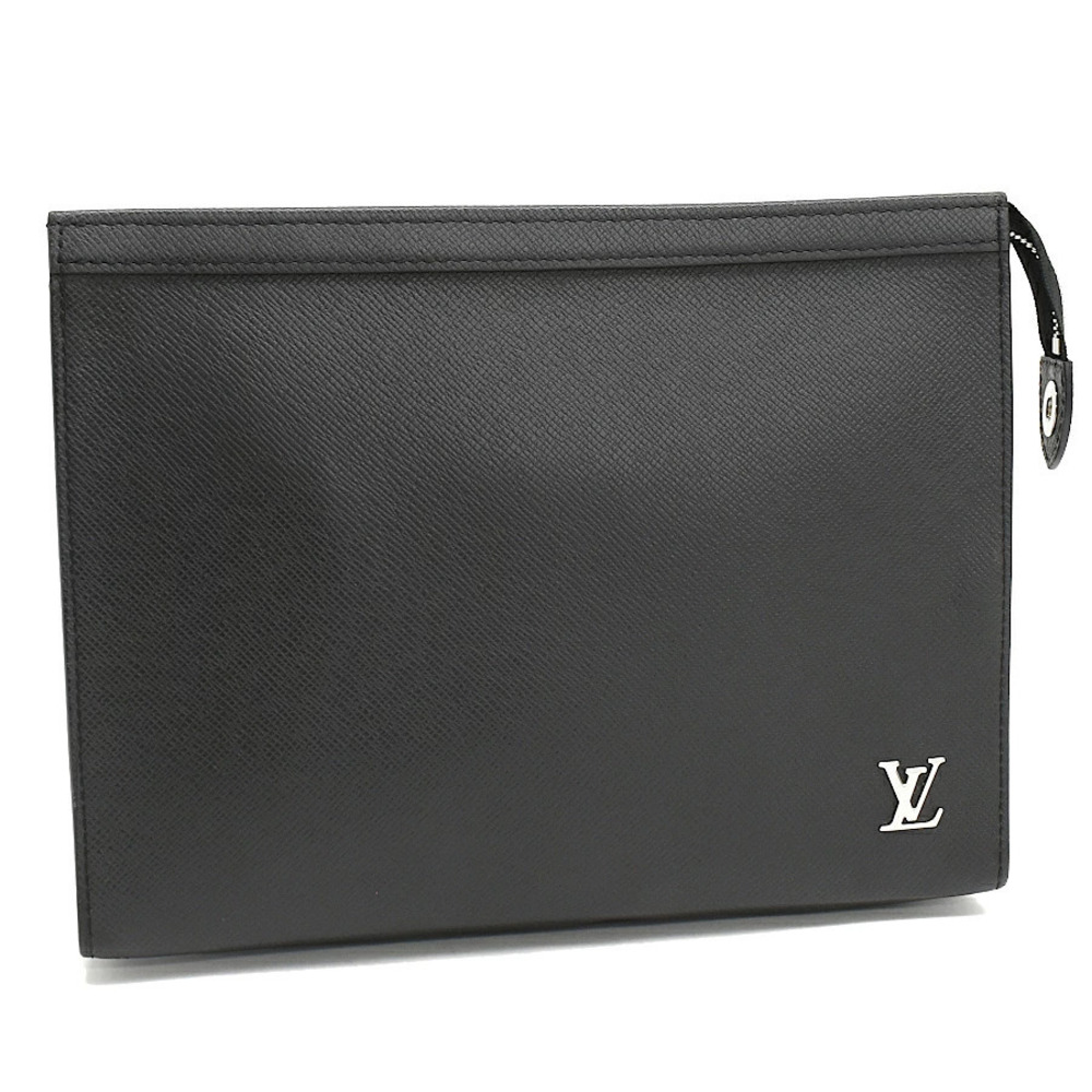 Louis Vuitton Pochette Voyage Clutch Bag Taiga Leather Noir Black